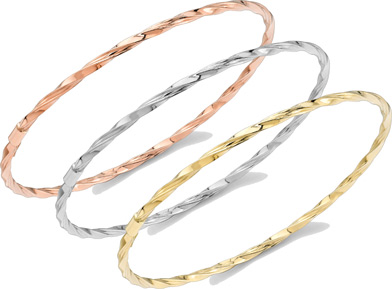 14K Tri-Color Set of 3 Twisted Rope Bangle Bracelets