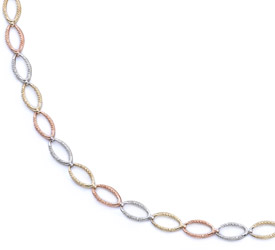 14K Tri-Color Gold Oval Design Necklace