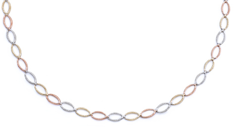 14K Tri-Color Gold Oval Design Necklace