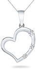 Three Stone Diamond Heart Pendant, 14K White Gold