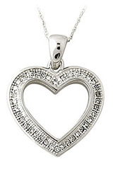 Diamond Heart Pendant, 10K White Gold