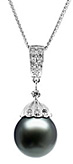 Natural Black Tahitian Pearl & Diamond Drop Pendant, 14K White Gold