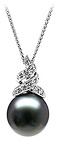 Natural Black Pearl & Diamond Drop Pendant 14K White Gold