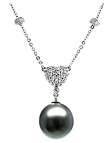Black Tahitian Pearl Drop Pendant, 14K White Gold