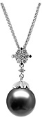 Natural Black Tahitian Pearl & Diamond Drop Pendant, 14K White Gold