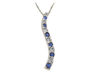 14K White Gold Diamond and Blue Sapphire Swirl Pendant