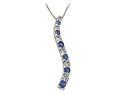 14K White Gold Diamond and Blue Sapphire Swirl Pendant