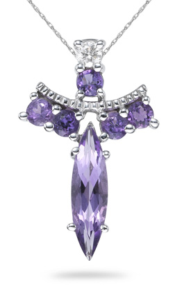 Amethyst Angel Pendant, 14K White Gold
