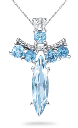 Blue Topaz Angel Pendant, 14K White Gold