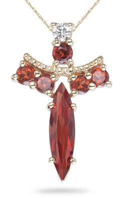 Garnet Angel Pendant, 14K Yellow Gold