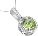 Round Peridot and Diamond Pendant, 14K White Gold
