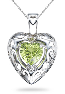 Peridot Heart Pendant, 14K White Gold