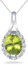 Oval Peridot and Diamond Pendant, 14K White Gold