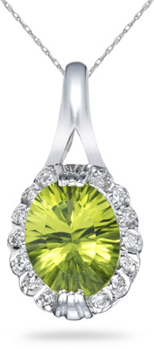 Oval Peridot and Diamond Pendant, 14K White Gold