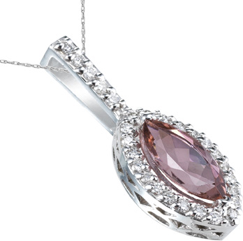 Marquis Pink Tourmaline and Diamond Pendant, 14K White Gold