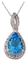 Blue Topaz and Diamond Pear Shape Pendant 14K White Gold