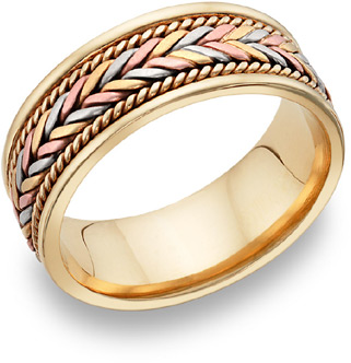 Tri-Color Wreath Wedding Band in 14K Gold