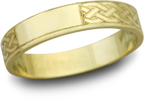 Celtic Engraved Wedding Band, 14K Yellow Gold