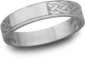 Celtic Engraved Wedding Band, 14K White Gold