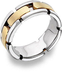 Link Design Wedding Band, 14K Two-Tone Gold