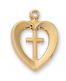 Heart Cross Pendant, 18K Gold Plated Silver