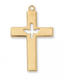 18K Gold Plated Silver Dove Cross Pendant