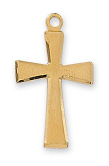 18K Gold Plated Silver Beveled Cross Pendant