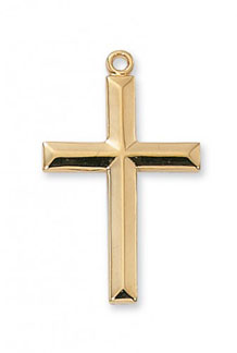 Beveled Cross Pendant, 18K Gold Plated Silver