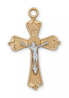 18K Gold Plated Silver Two Tone Crucifix Pendant