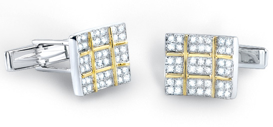 1 Carat Diamond Checkered Cufflinks in 14K Two-Tone Gold