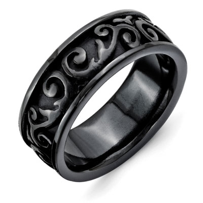 Black Titanium Paisley Filigree Ring