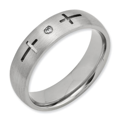 Brushed Titanium Cross Band with Diamond Accent