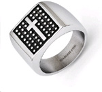 Stainless Steel Antiqued Cross Ring