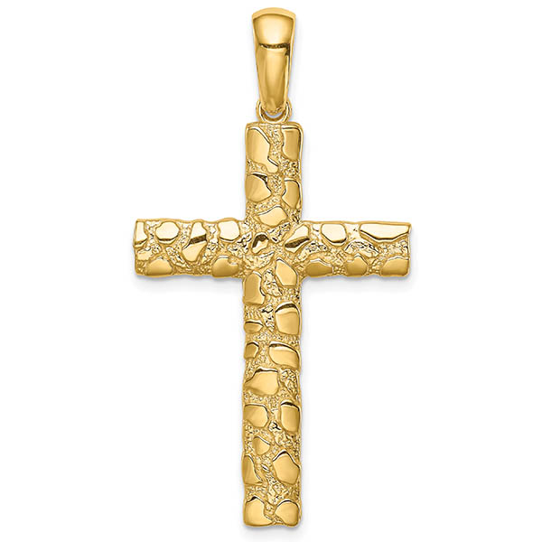 14K Gold Nugget Cross Necklaces for Men