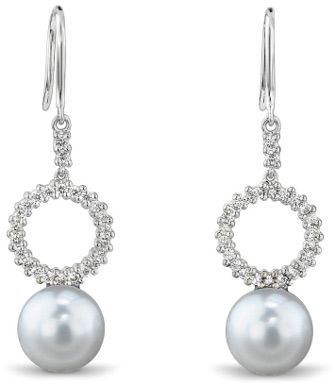 White South Sea Pearl and Diamond Halo Earrings