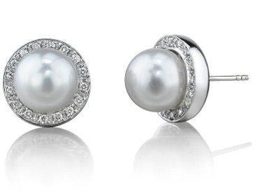 Pearl Stud Earrings on South Sea Pearl Diamond Pave Stud Earrings