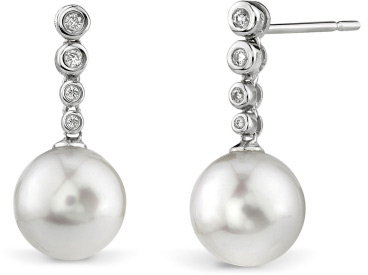 Freshwater Pearl & Diamond Links Pearl Earrings