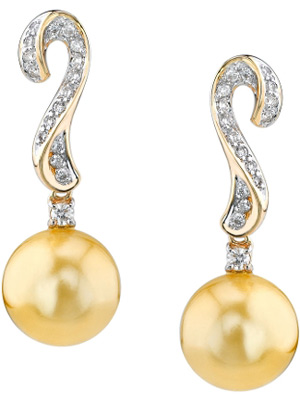 Golden South Sea Pearl Diamond Hook Earrings