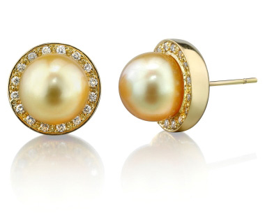 Golden Pearl Diamond Pave Stud Earrings