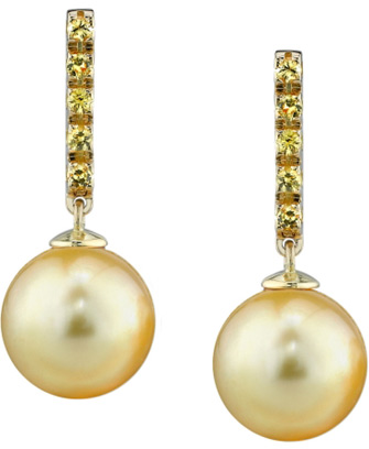 Golden Pearl and Sapphire Earrings