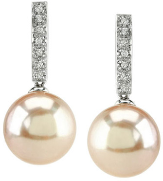 Pink Cultured Pearl Dangling Diamond Earrings