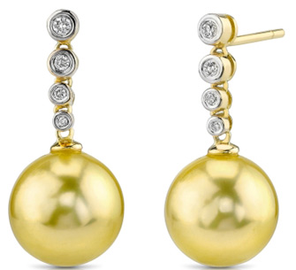 Golden South Sea Diamond Links Pearl Earrings