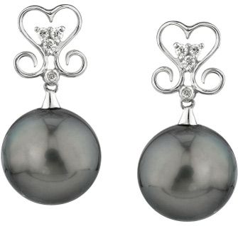Tahitian Pearl & Diamond Curl Earrings