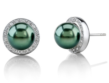 Tahitian Pearl Diamond Pave Stud Earrings