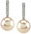 Pink Cultured Pearl Dangling Diamond Earrings