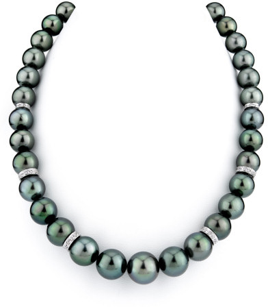 10-13mm Dark Green Tahitian Pearl Necklace with Rondelles