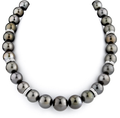 12-15mm Chocolate Tahitian Pearl Necklace with Rondelles