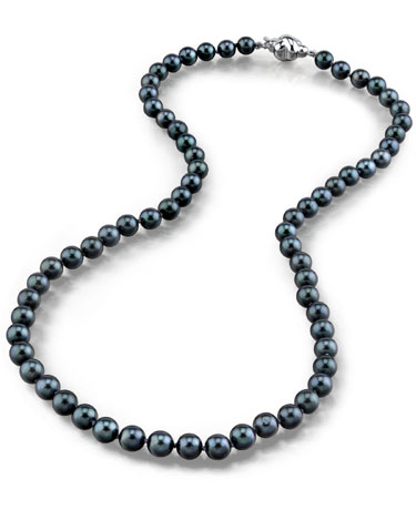 6.0-6.5mm Japanese Akoya Black Pearl Necklace- AA Quality
