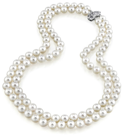 6.5-7.0mm Double Strand White Akoya Pearl Necklace