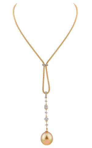 Stunning 12mm Golden Drop Pearl & Diamond Necklace
